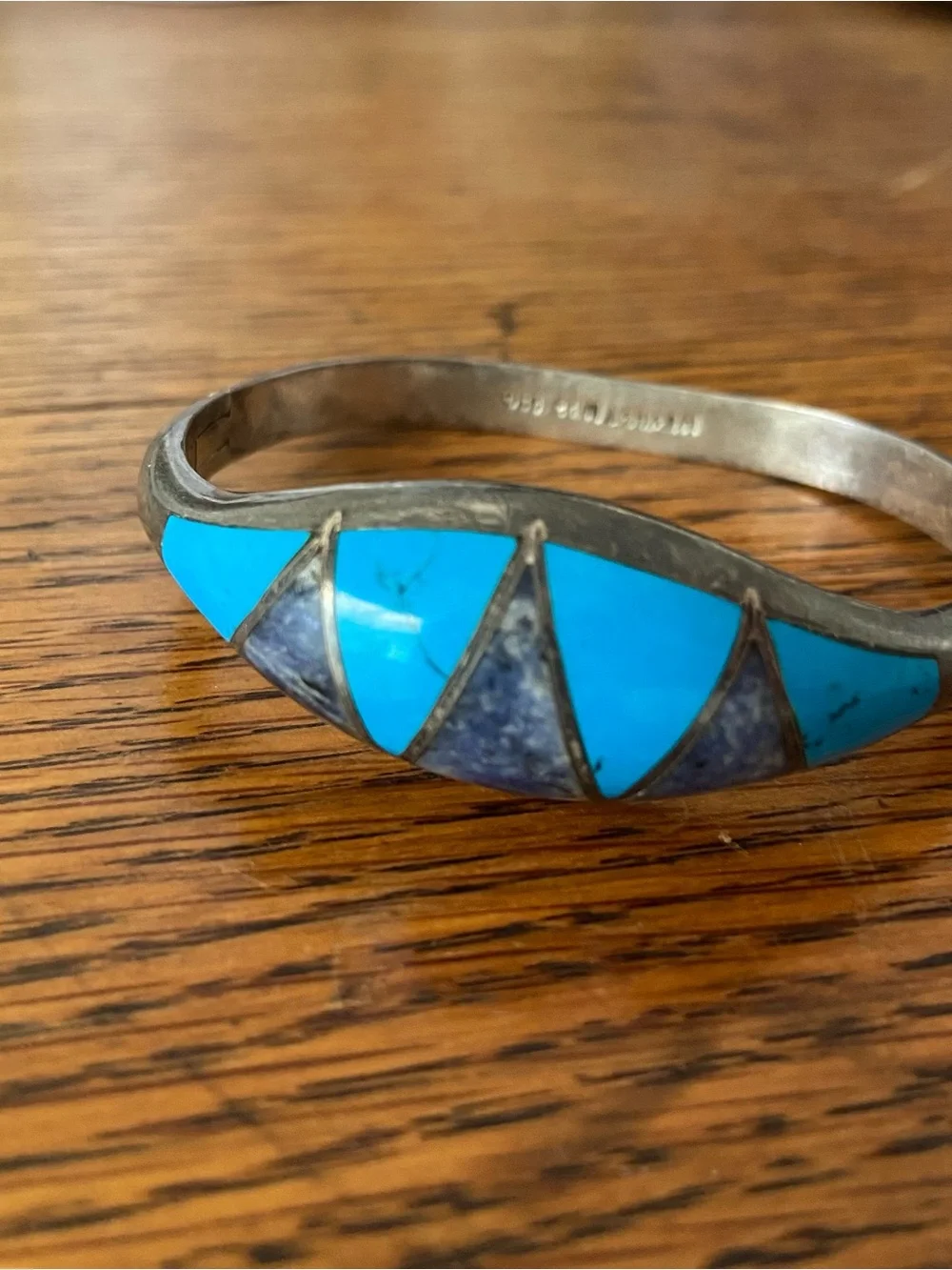 Sterling Silver Turquoise & Lapis Inlay Cuff Bracelet - Blue - Picture 4 of 5